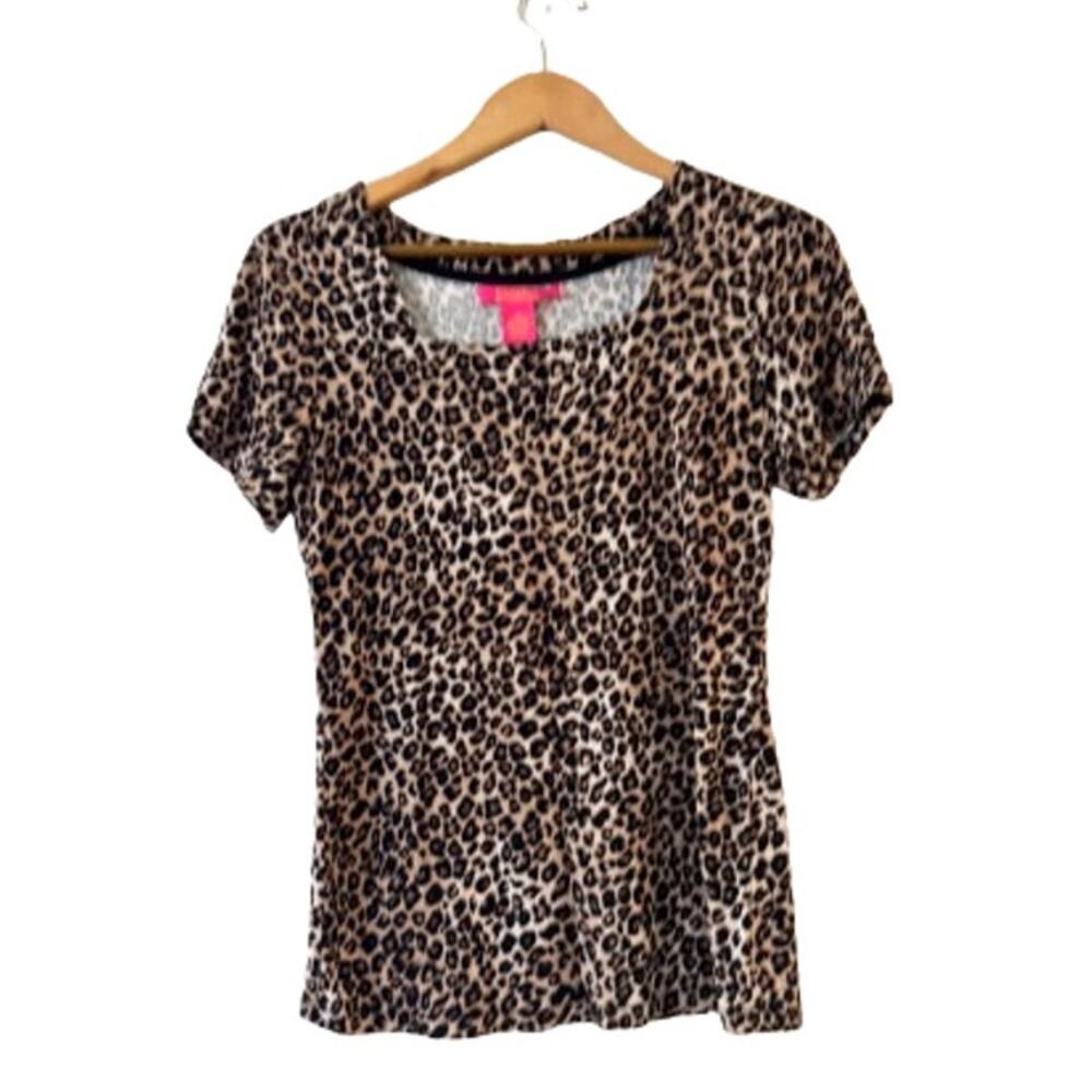 Catherine Malandrino Leopard Print Top Blouse Size M Square Neck Short Sleeve‎